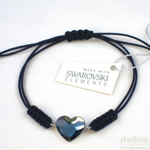 bijou SPARK bracelets en coton, swarovski et argent en forme de coeur bleu