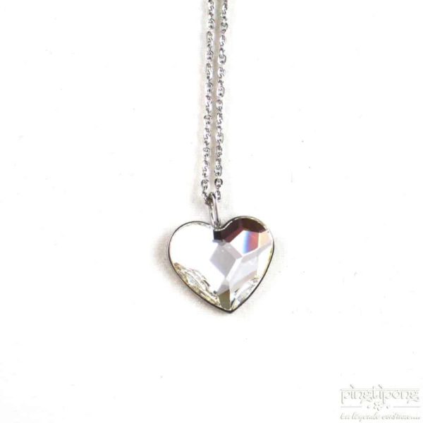 white crystal diamond and silver swarovski spark necklace in the shape of a heart