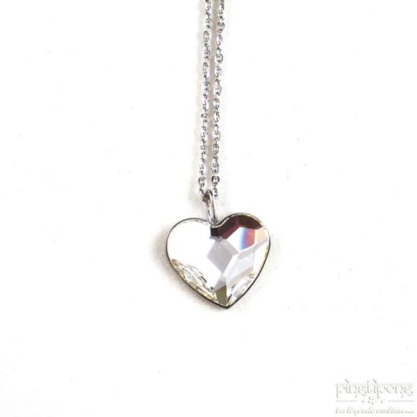 collier spark en forme de coeur en swarovski blanc cristal diamant et argent