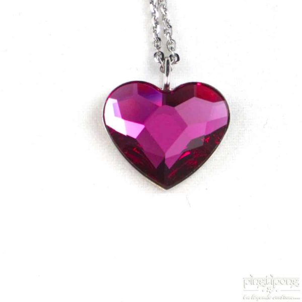 bijoux spark en forme de coeur en swarovski rose fuchsia et argent