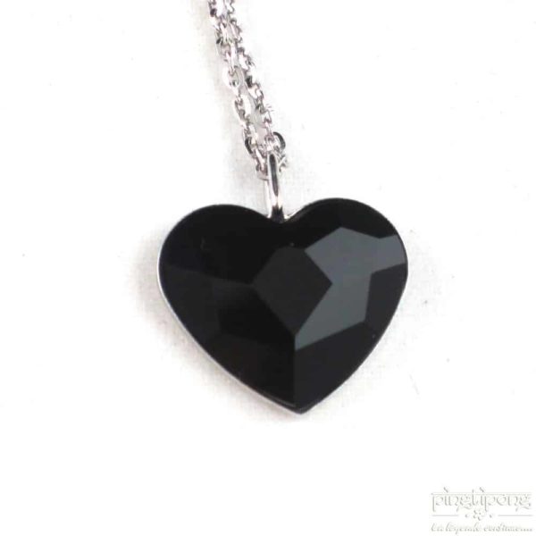 bijou spark en forme de coeur en swarovski noir jais et argent