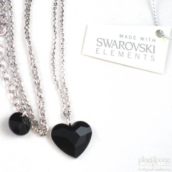 heart shaped spark jewel in swarovski jet black and silver