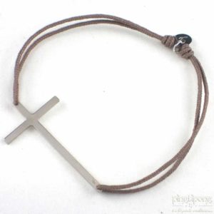 Cross bracelet in rhodium-plated silver and taupe - L'AVARE jewellery