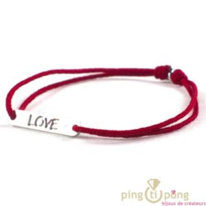 bracelet LOVE de L'AVARE bijoux en argent et cordon rouge