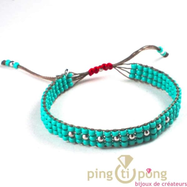 bracelet L'AVARe bijoux en perles de toho et billes d'argent bleu turquoise