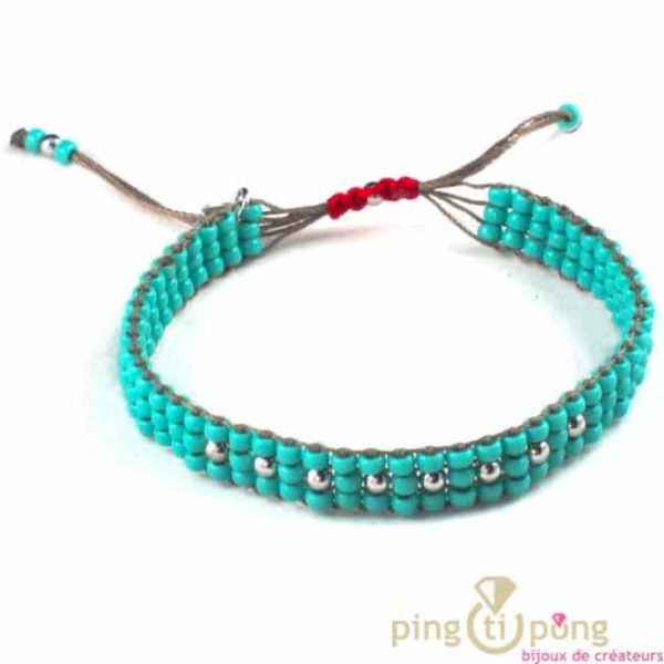 bracelet L'AVARe bijoux en perles de toho et billes d'argent bleu turquoise