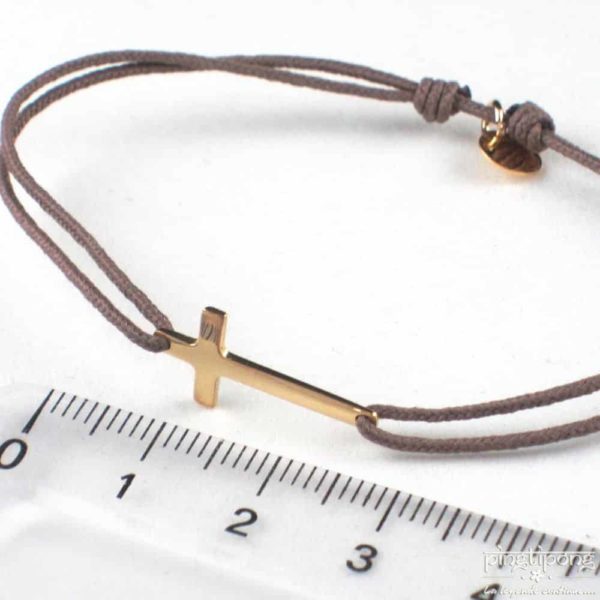 cross bracelet in vermeil from L by L'AVARE jewelry with taupe cotton thread