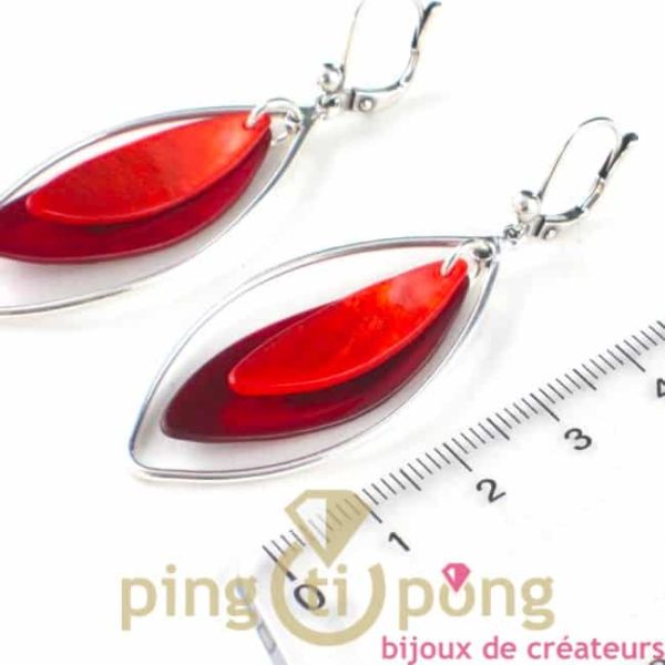 orange and cherry red mother-of-pearl earring olive shape by La petite sardine bijoux