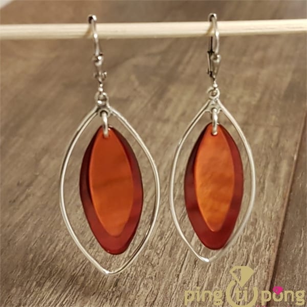 Orange and red mother-of-pearl olive earrings SARDINE