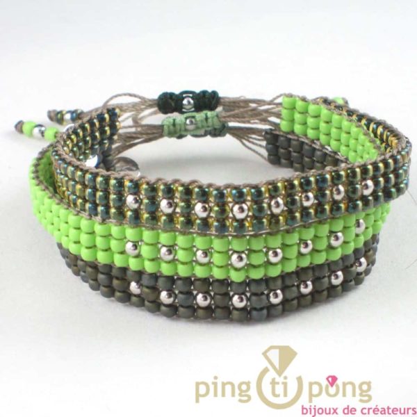 bijou L'AVARE - bracelet en perles de toho vert anis et argent de l'AVARE