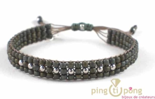 bijou L'AVARE - bracelet kaki en perles de toho et argent