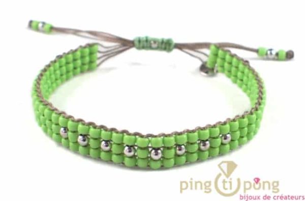 bijoux L'AVARE - bracelet en perles de toho vert anis et argent de l'AVARE