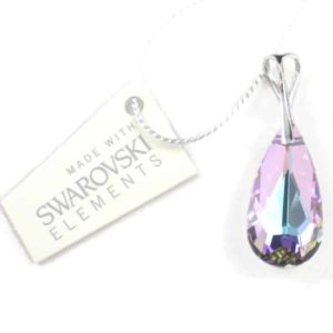 Pendentif en forme de goutte de SPARK en cristal de SWAROVSKI blanc avec des reflets colorés et argent