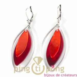 bijoux en nacre-boucles d'oreilles en nacre orange et rouge de La petite Sardine forme pétale