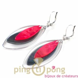 bijoux en nacre-boucles d'oreilles en nacre grise et rose de La petite Sardine forme pétale