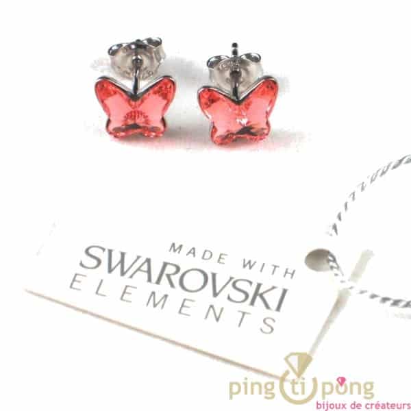 bijoux swarovski papillon en argent rose orangé by Spark