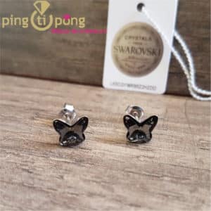 Bijoux animaux : Boucles papillons anthracite en argent rhodié et cristaux de Swarovski de SPARK