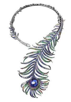 Boucheron jewel, peacock feather necklace with question mark