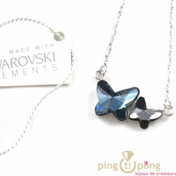 bijoux Swarovski papillon SPARK bleu et gris