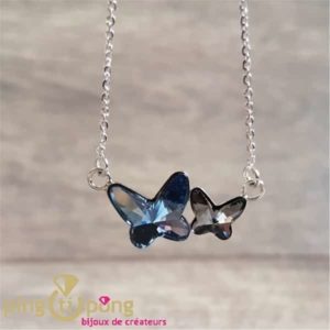 Collier papillons bleu gris SPARK