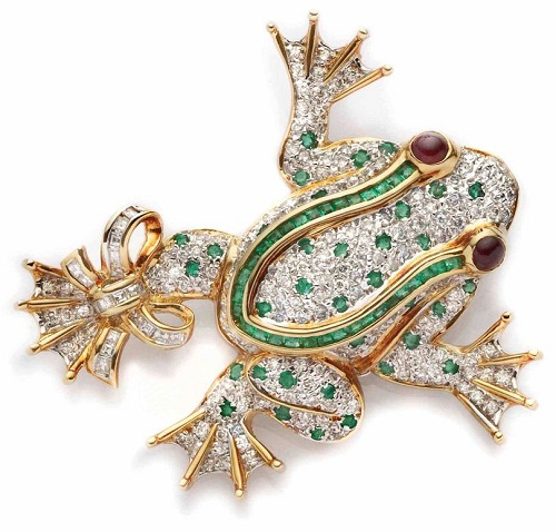 Van Cleef and Arpels Jewelry, gold frog, diamond and emerald