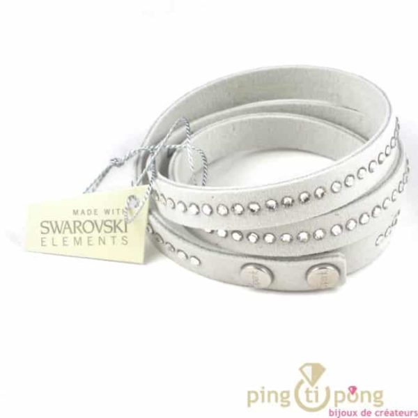 bracelet swarovski Elements and alcantara white 3 turns