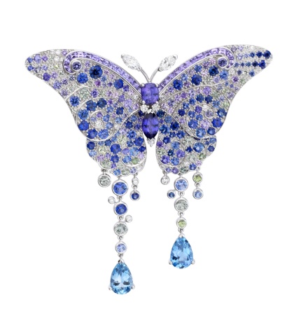 Broche papillon en saphir, aiguemarine et diamants