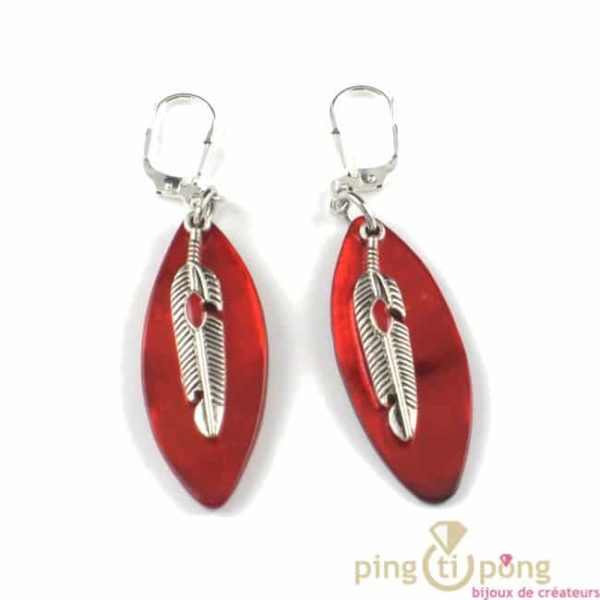 boucles d'oreilles originales en nacre et argent indien plume de la petite sardine