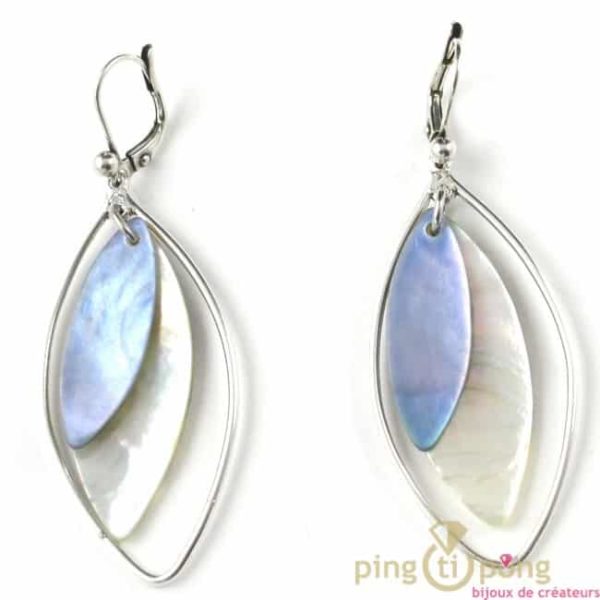 earrings in natural white mother-of-pearl tinted blue of La Petite Sardine