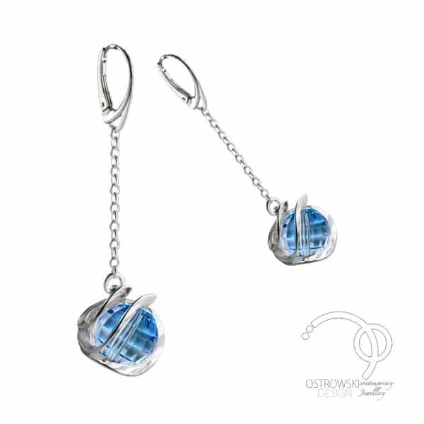 Ostrowski Design Swarovski Aiguemarine and Galaxie silver earrings