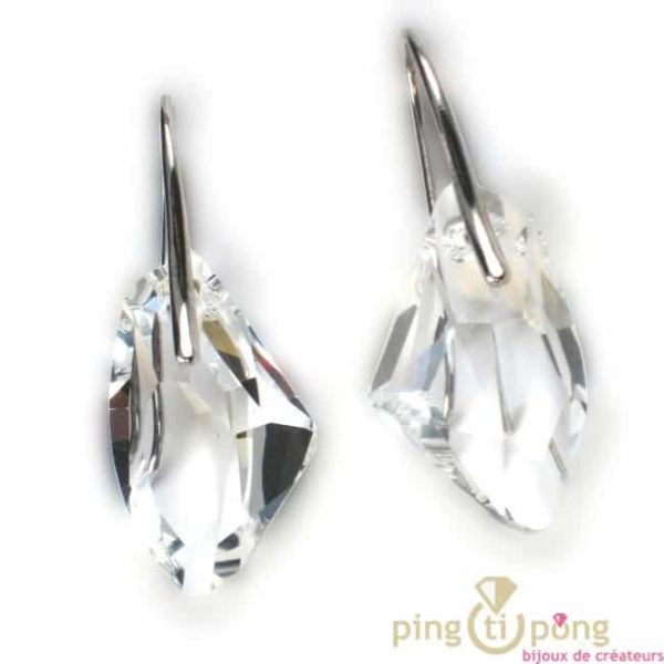 Bijoux Swarovski Elements boucles d'oreilles SPARK goutte brute blanc cristal et argent massif
