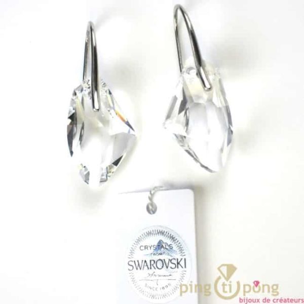 Bijoux Swarovski Elements boucles d'oreilles SPARK goutte brute blanc cristal et argent massif