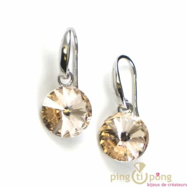Boucles d'oreilles en argent et cristal de swarovski "taille bonbon" couleur Champagne de SPARK