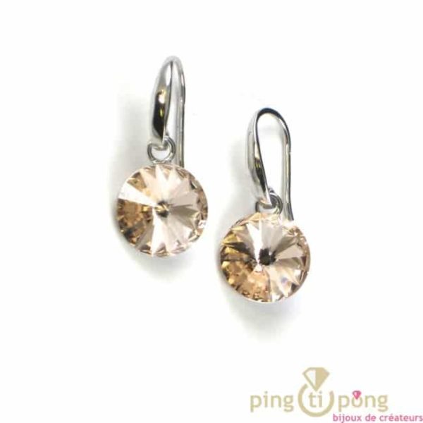 Boucles d'oreilles en argent et cristal de swarovski "taille bonbon" couleur Champagne de SPARK