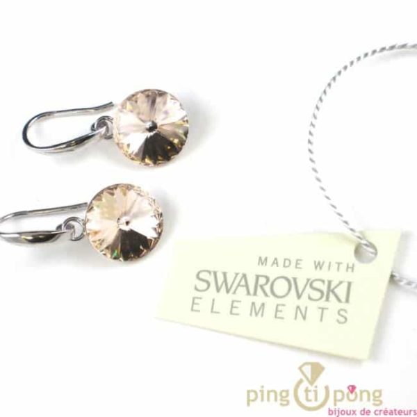 Boucles d'oreilles en argent et cristal de swarovski "taille bonbon" couleur Champagne de SPARK