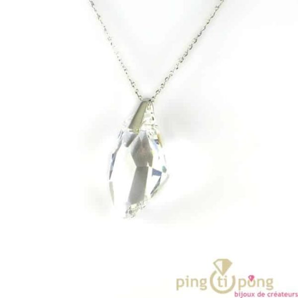 bijoux Swarovski Elements collier SPARK en argent et cristal de Swarovski blanc forme goutte brute