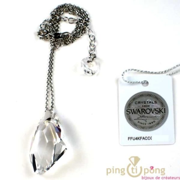 bijoux Swarovski Elements collier SPARK en argent et cristal de Swarovski blanc forme goutte brute