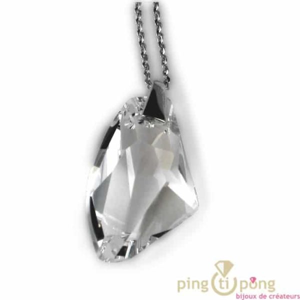 bijoux Swarovski Elements collier SPARK en argent et cristal de Swarovski blanc forme goutte brute