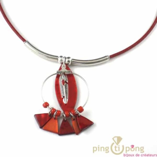 collier indien plume en nacre rouge La petite Sardine