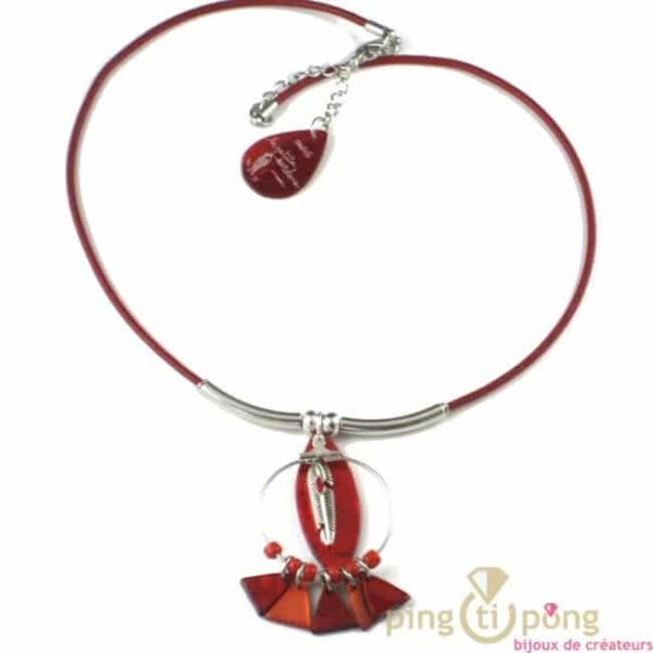 Red mother-of-pearl feather Indian necklace La petite Sardine