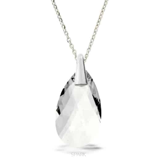 Original necklace SPARK made of white diamond and silver rhodium-plated SWAROVSKI in drop shape