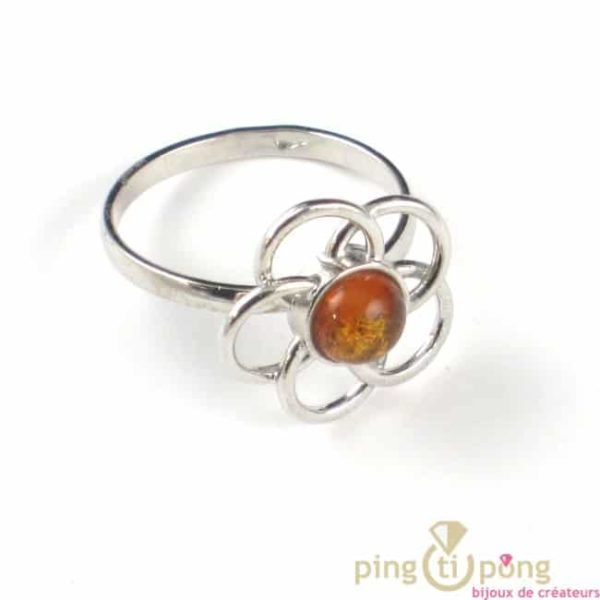 bague en ambre et argent originale de balticambre forme fleur