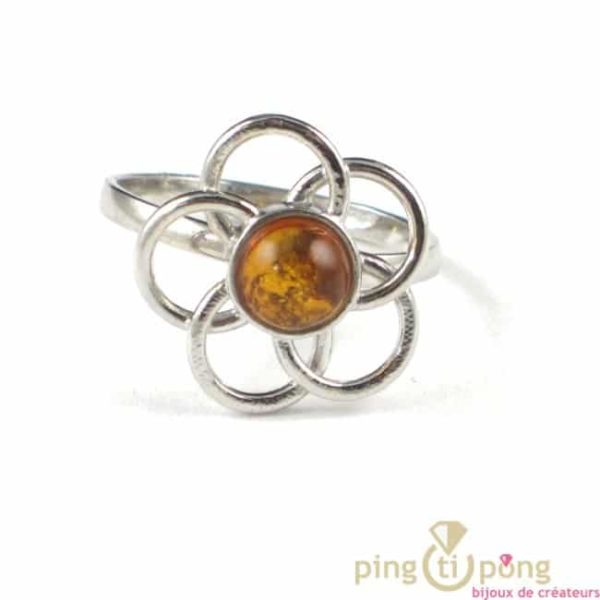 bague en ambre et argent originale de balticambre forme fleur