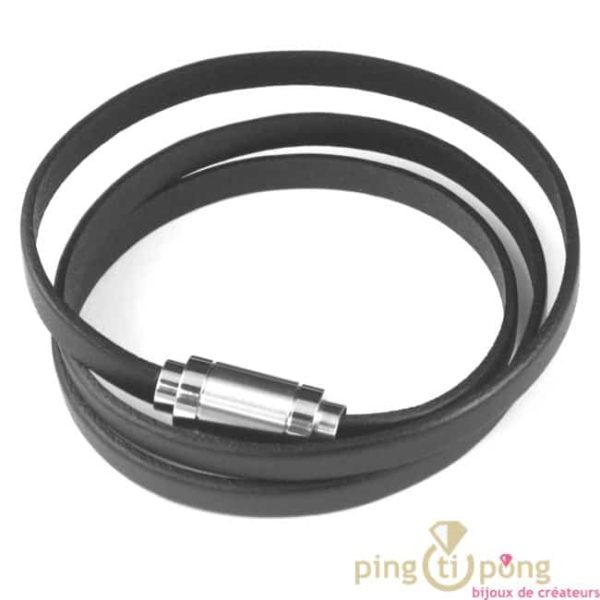bracelet homme en cuir marron foncé 3 tours fin de La fleur de peau