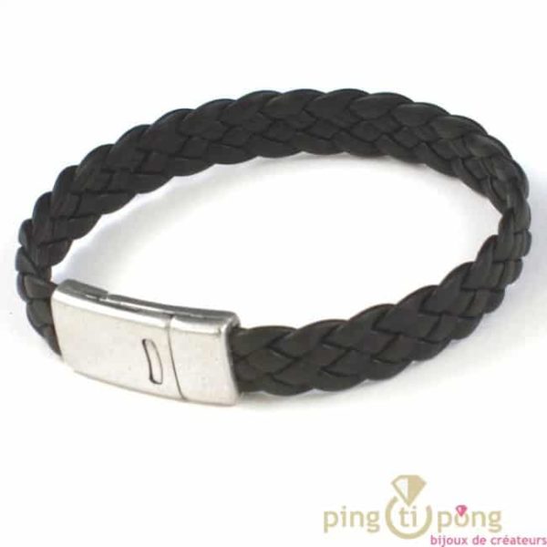 bracelet homme en cuir tressé marron fonçé