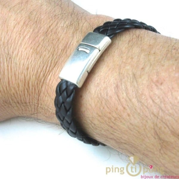 bracelet homme en cuir tressé marron fonçé