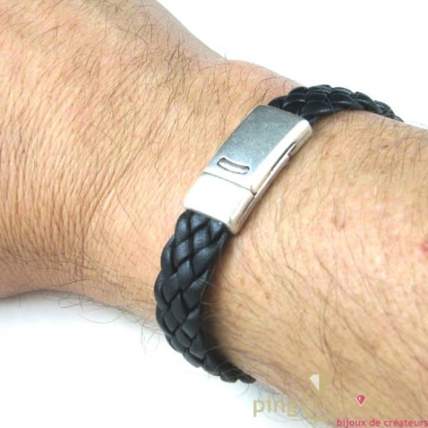 bracelet en cuir homme tressé noir de La fleur de peau