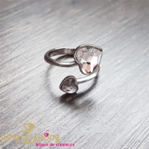 Bijou argent rhodié : Bague coeur Toi et Moi en Swarovski de SPARK