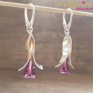 Bijoux originaux : Boucles en argent 925 et cristaux de Swarovski FLEURS de OSTROWSKI Design