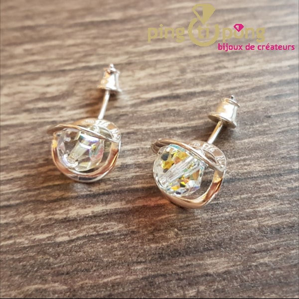 Rhodium-plated silver jewel: Silver and Swarovski crystal "flowers" earrings by OSTROWSKI Design